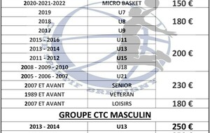 CATEGORIES ET TARIFS